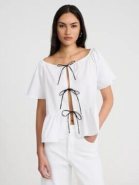 Peplum White Top With Black Bows Size Small - NWT
